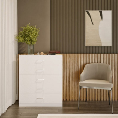 Dakota 5 Drawer Chest of Drawers White Metal Drawer Runners and Handles