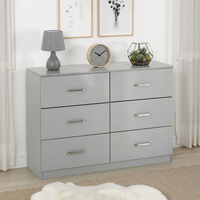 Dakota 6 Drawer Chest of Drawers Light Grey Metal Drawer Runners and