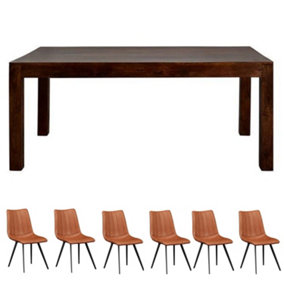 Dakota 6Ft Mango Wooden Large Dining Table Set With 6 Chairs
