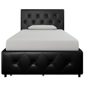 Dakota bed with storage drawers in black pu, single