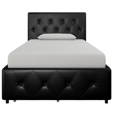 Dakota Bed with Storage Drawers PU Black, Single