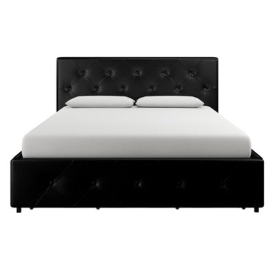 Dakota Bed with Storage PU Black, Double