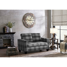 Dakota Grey Tartan  Sofa 2 Seater Cushioned Settee Modern Living Home Couch Sofa in A Box