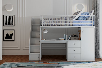 Dakota High Sleeper Bed Frame with Desk and Storage in Grey