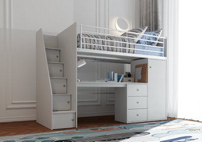 Dakota High Sleeper Bed Frame with Desk and Storage in Grey