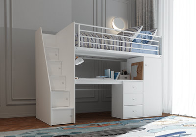 Dakota High Sleeper Bed Frame with Desk and Storage in White | DIY at B&Q