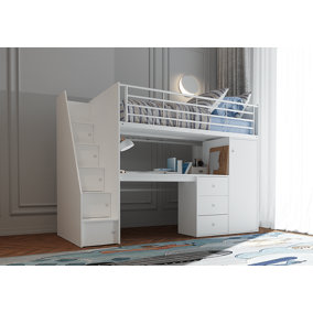 Dakota High Sleeper Bed Frame with Desk and Storage in White