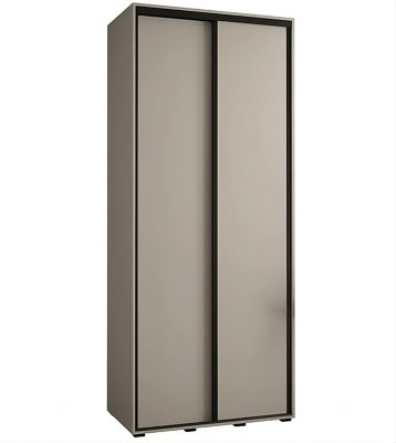 Dakota I Sleek Cashmere & Black Sliding Door Wardrobe 1100mm H2350mm D600mm with Two Hanging Rails and Six Shelves