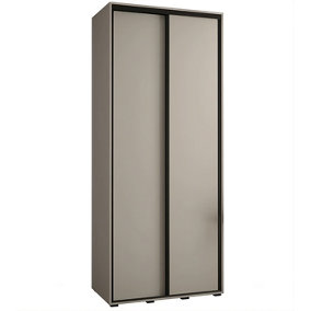 Dakota I Sleek Cashmere & Black Sliding Door Wardrobe 1100mm H2350mm D600mm with Two Hanging Rails and Six Shelves