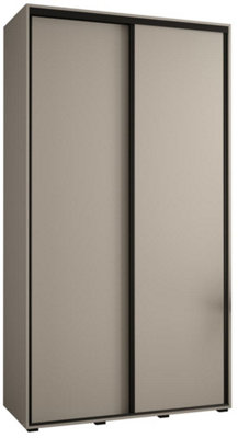 Dakota I Sleek Cashmere & Black Sliding Door Wardrobe 1300mm H2350mm D600mm with Two Hanging Rails and Six Shelves