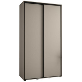 Dakota I Sleek Cashmere & Black Sliding Door Wardrobe 1300mm H2350mm D600mm with Two Hanging Rails and Six Shelves