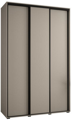 Dakota I Sleek Cashmere & Black Sliding Door Wardrobe 1500mm H2350mm D600mm - Three Doors, Two Hanging Rails and Six Shelves