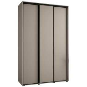 Dakota I Sleek Cashmere & Black Sliding Door Wardrobe 1500mm H2350mm D600mm - Three Doors, Two Hanging Rails and Six Shelves