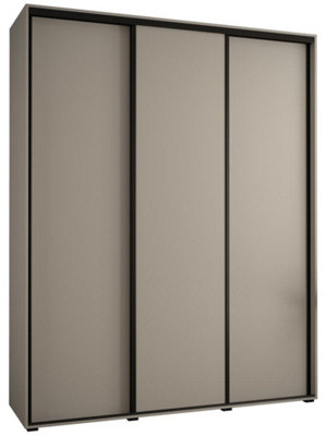 Dakota I Sleek Cashmere & Black Sliding Door Wardrobe 1900mm H2350mm D600mm - Three Sliding Doors, Hanging Rails, and Ten Shelves