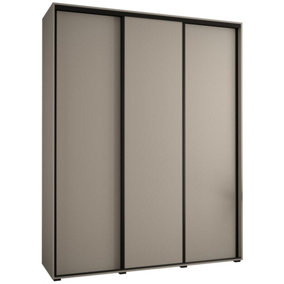 Dakota I Sleek Cashmere & Black Sliding Door Wardrobe 2000mm H2350mm D600mm - Three Sliding Doors, Hanging Rails, and Ten Shelves