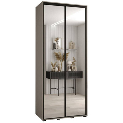 Dakota II Sleek Cashmere & Black Mirrored Sliding Door Wardrobe 1200mm H2350mm D600mm with Two Hanging Rails and Six Shelves