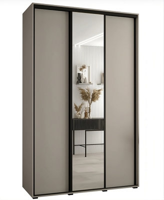 Dakota III Sleek Cashmere Door Wardrobe 1500mm H2350mm D600mm - Three Sliding Doors, One Mirrored, Two Hanging Rails, Six Shelves