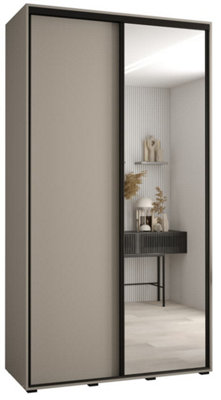 Dakota III Sleek Cashmere Mirrored Door Wardrobe 1300mm H2350mm D600mm with Two Sliding Doors, Two Hanging Rails, and Six Shelves