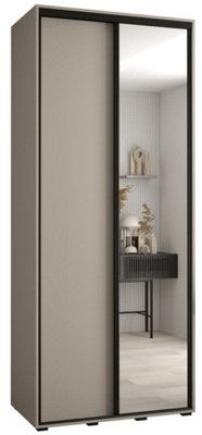 Dakota III Sleek Cashmere Sliding Door Wardrobe 1000mm H2350mm D600mm - Two Doors One Mirrored, Two Hanging Rails, and Six Shelves