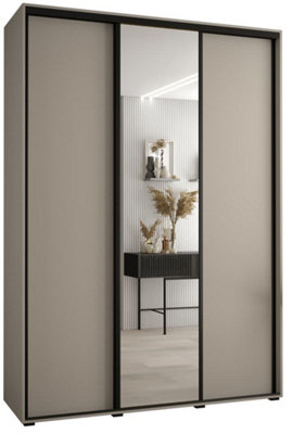 Dakota III Sleek Cashmere Sliding Door Wardrobe 1700mm H2350mm D600mm - Three Doors, One Mirrored, Two Hanging Rails, Ten Shelves