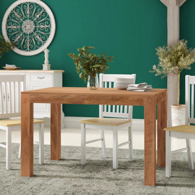 Dakota Light Mango Wooden 4Ft Medium Sized Dining Table Set 2 Chairs And 1 Bench