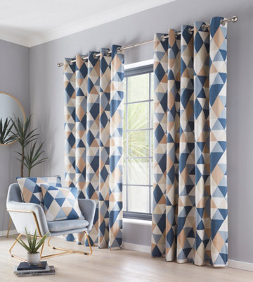 Dakota Navy Eyelet Curtains 46 x 72