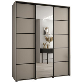 Dakota V Sleek Cashmere & Black Sliding Door Wardrobe 2000mm H2350mm D600mm with Mirrored Door, Ten Shelves, Two Hanging Rails