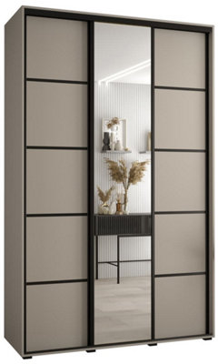 Dakota V Sleek Cashmere Sliding Door Wardrobe 1500mm H2350mm D600mm - Three Doors, One Mirrored, Two Hanging Rails, Six Shelves