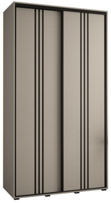 Dakota VI Modern Cashmere & Black Sliding Door Wardrobe 1300mm H2350mm D600mm - Two Sliding Doors, Two Hanging Rails, Six Shelves