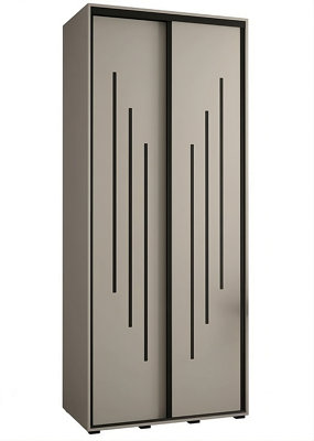 Dakota VI Sleek Cashmere & Black Sliding Door Wardrobe 1000mm H2350mm D600mm with Mirrored Door, Two Hanging Rails, Six Shelves