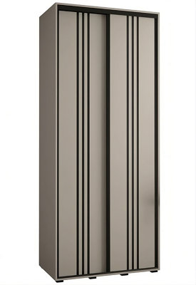 Dakota VI Sleek Cashmere & Black Sliding Door Wardrobe 1200mm H2350mm D600mm with Two Doors, Two Hanging Rails, and Six Shelves