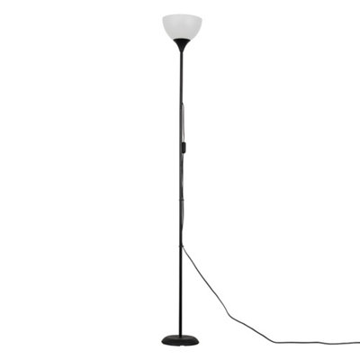 Dalby Gloss Black Single Uplighter Modern Floor Lamp With White Shade