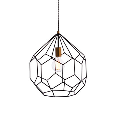 Dalby Matt Black and Gold Effect Geometric 1 Light Ceiling Pendant