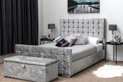 Kingston Grey Crushed Velvet Roll Top Bed Frame from Furniturebox UK 