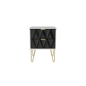 Dallas 2 Drawer Bedside Cabinet in Deep Black & White (Ready Assembled)