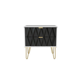 Dallas 2 Drawer Side Table in Deep Black & White (Ready Assembled)