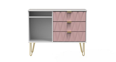 Dallas 3 Drawer TV Unit in Kobe Pink & White (Ready Assembled)