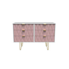 Dallas 6 Drawer Chest in Kobe Pink & White (Ready Assembled)