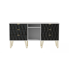 Dallas 6 Drawer Sideboard in Deep Black & White (Ready Assembled)