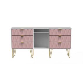 Dallas 6 Drawer Sideboard in Kobe Pink & White (Ready Assembled)