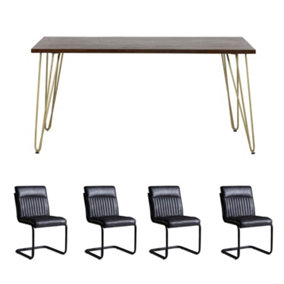 Dallas Dark Mango Wooden Rectangular Dining Table Set With 4 Chairs