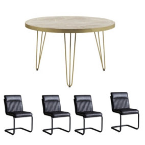 Dallas Light Mango Round Solid Wood Dining Table Set With 4 Chairs