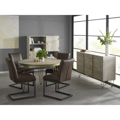 Dallas Light Mango Round Solid Wood Dining Table Set With 4 Chairs
