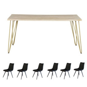 Dallas Light Mango Wooden Rectangular  Dining Table With 6 Chairs