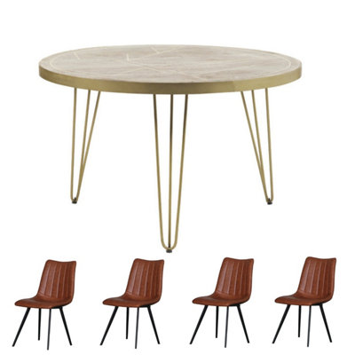 Dallas Mango Round Solid Wood Dining Table Set With 4 Chairs | DIY at B&Q