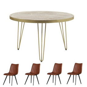 Dallas Mango Round Solid Wood Dining Table Set With 4 Chairs