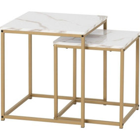 Dallas Nest of 2 Tables - L45 x W45 x H50 cm - Marble/Gold Effect