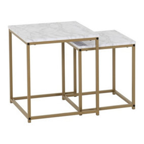 Dallas Nest of 2 Tables - L45 x W45 x H50 cm - Marble/Gold Effect