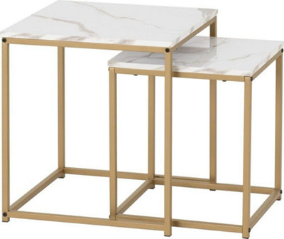 Dallas Nest of Two Tables Marble Effect and Gold Tone Metal Finish