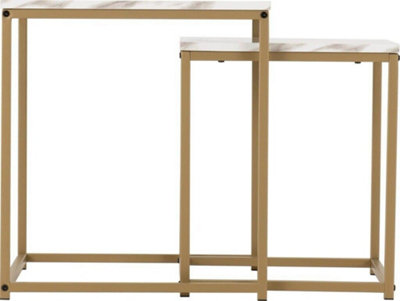Dallas Nest of Two Tables Marble Effect and Gold Tone Metal Finish